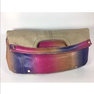 Nine West Clutch Handbag Violet Tweed Snap Closure